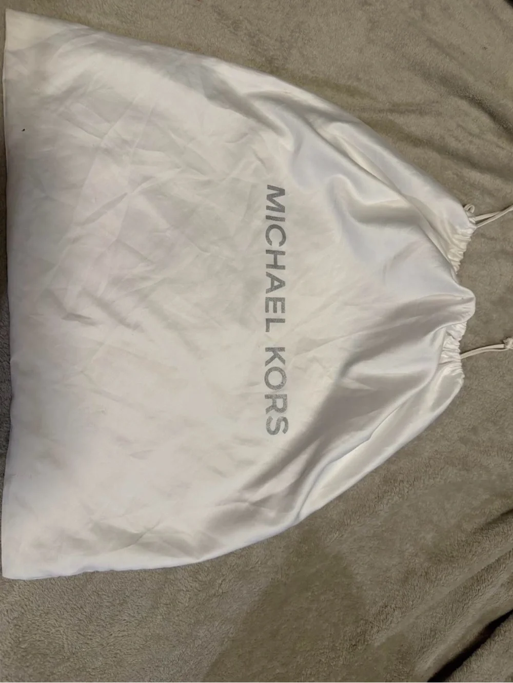 Michael Kors Beige Monogram Tote with Blue Trim